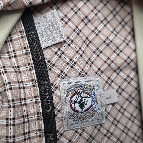 Men's Cinch Checkered Shirt Tan And Black Size LARGE - Picture 2 of 6